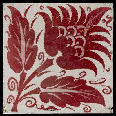 Tile with Stylised Flower with Two Leaves and Tendrils, 1882-88 by William de Morgan